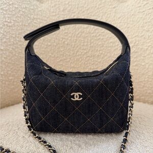 CHANEL 26P Denim Clutch With Chain Light Gold Hardware Crossbody Bag classic